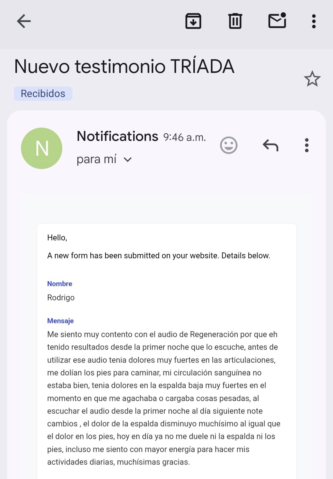 Captura real del testimonio de Rodrigo sobre el audio de Regeneración